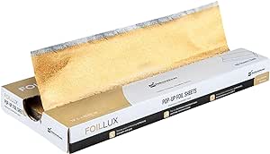 Restaurantware Foil Lux 12 x 10.8 Inch Pop-Up Foil Sheets 100 Disposable Foil Papers For Food - Orange Peel Embossing Interfolded Gold Aluminum Foil Sheets Greaseproof Freezable Oven Ready