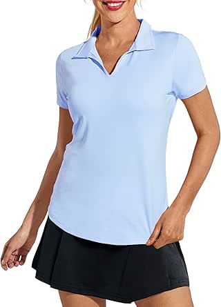 MIER Women's Golf Polo Shirts Collared V Neck Short Sleeve Tennis Shirt, Dry Fit, Moisture Wicking