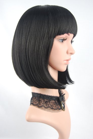 eNilecor Straight Short Hair Bob Wigs 14  Straight with Flat Bangs Cosplay Wigs for  Women Natural As Real HairBlack