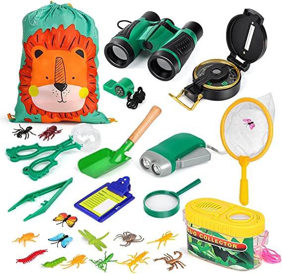Aomola Outdoor Explorer Kit 27Pcs,Toys for 3 4 5 6 7 Year Olds Boys Girls Kids Bug Catcher Toys Set with Binoculars,Compass,Magnifying Glass,Adventure Educational Toys