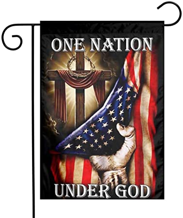AIJEESI One Nation Under God. Jesus Christian Cross American 12 x18 Inch Floral Garden Yard Flag, One Nation Under God. Jesus Christian Cross American Banner for Home Decorative House Yard Sign