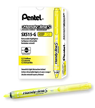 Pentel Handy-line S Retractable and Refillable Highlighter, Yellow  12-Count (SXS15-G)