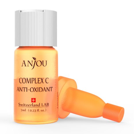Anjou Vitamin C Serum, Complex C Anti-Oxidant for Face with Hyaluronic Acid, Age Defying, Made in Switzerland, 7-Day Size for Weekly Use - 1 x 7ml / 0.23fl.oz.
