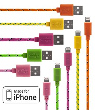5 Pack - Certified 3.3FT Lightning iPhone Cables - USB Data Transfer Charging Syncing in 5 Different Colors (Orange, Yellow, Pink, Hot Pink, Green) for 7 6 6S 5s 5c - High Speed 8 Pin Male USB Cords