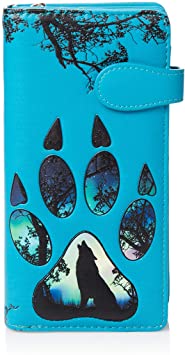 Shagwear Young Ladies Wallet, Large Purse, Wolf PawTeal