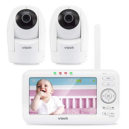 VTech VM5262-2 5" Digital Video Baby Monitor with 2 Pan & Tilt Cameras and Full-Color and Automatic Night Vision, White