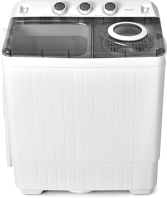 COSTWAY Portable Washing Machine, 2-in-1 Twin Tub 26lbs Capacity Washer(18lbs) and Spinner(8lbs) with Control Knobs, Timer Function, Drain Pump, Compact Laundry washer for Home Apartment RV, Grey