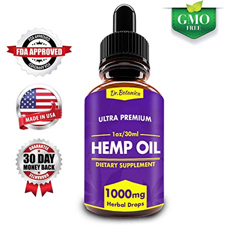 Hemp Oil Drops, 1000mg, Full Spectrum, 100% Organic, Reduces Pain, Anxiety and Stress, Helps with Sleep, Mood, Skin and Hair