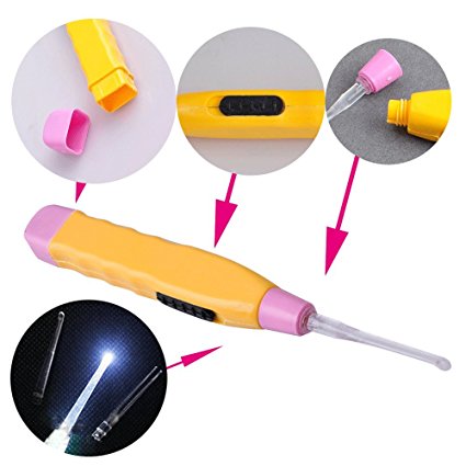 Finlon Tonsil/Ear Stone Remover Tool Ear Pick Wax Remover W/LED Light Extra 3 Adapters Home Use Oral Care(Random Color)
