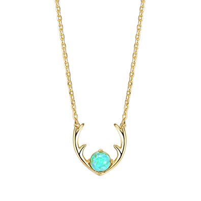 PAVOI 14K GOLD Plated Native American Jewelry Deer Antler Necklace with Created Opal 16-18