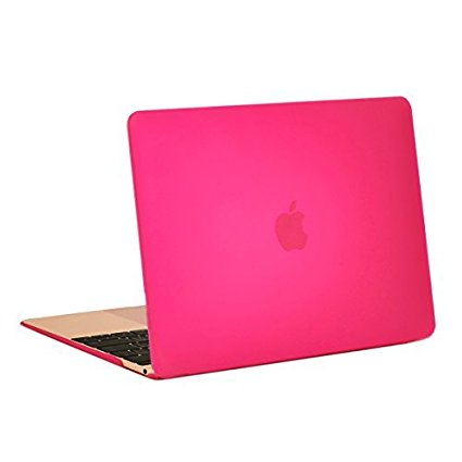 Unik Case-Retina 12 Inch Frosted Coating Rubberized Hard Case for Macbook 12" with Retina Display A1534 Shell Cover(2015 Newest Version)-Hot Pink