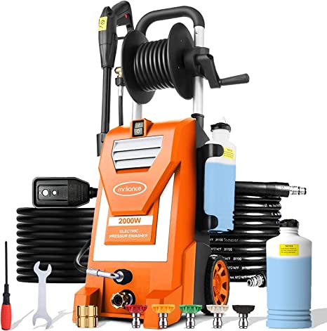 mrliance Electric Pressure Washer 2.9GPM Power Washer Car Washer with Hose Reel, 5 Adjustable Nozzles, Soap Bottle (Orange)