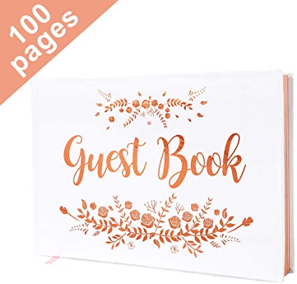 OurWarm Wedding Guest Book Album Photo Registry Sign-in Memory White Guest Book with Rose Gold Foil & Gilded Edges for Anniversary Baby Shower Birthday Wedding Signature Book, 10" x 7" (100 Pages)