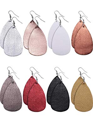 Tatuo 8 Pairs Teardrop Leather Earrings Petal Drop Earrings Antique Lightweight Leather Earrings for Women Girls