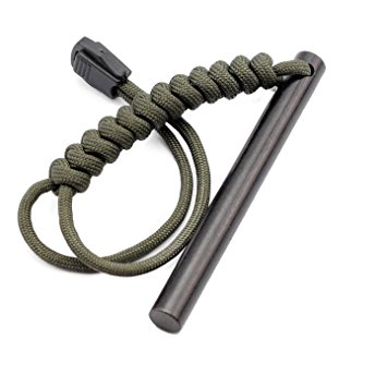 bayite Survival Drilled Ferrocerium Flint Fire Starter Rod Kit with Paracord Landyard 4 Inch