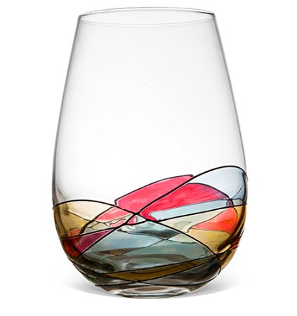 Antoni Barcelona Hand-Painted Stemless Wine Glass - Unique Drinking Glasses, Drinkware Essentials, Wine Tumbler, Glassware Set of 1 - Gifts Ideas for Women, Men, Birthday, Wedding, Mom, Dad, Her, Him