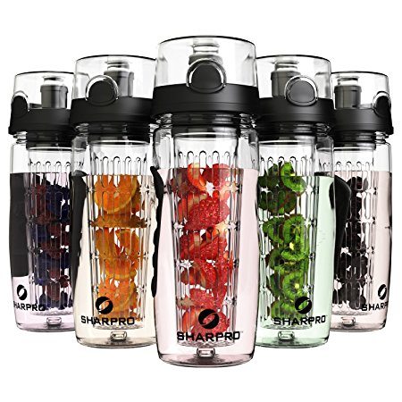 Sharpro 32 oz. Infuser Water Bottles - Featuring a Full Length Infusion Rod, Flip Top Lid, Dual Hand Grips
