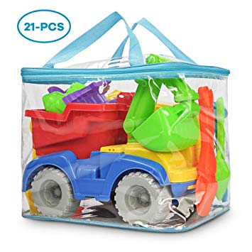 KKONES Beach Toy Truck with Bag, Suitable for Toddler Over Fun Sand Toys Set for Girls and Boys Kids Outdoor Toys