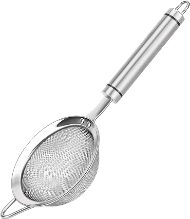 AOWOTO 3.35inch 304 Stainless Steel Fine Mesh Strainers for Kitchen, Colander-Skimmer with Handle, Metal Sieve Sifters for Food, Rice, Oil, Noodles, Fruits, Vegetable, Tea Strainer