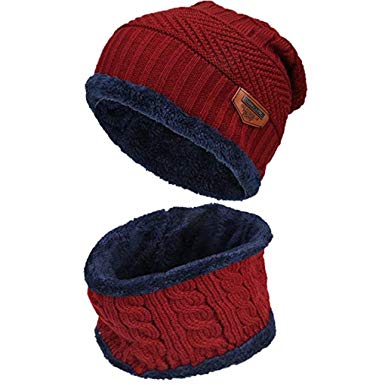 Acexy Warm Knitted Hat and Circle Scarf Set OutdoorsScarf Beanie Skull Cap for Winter