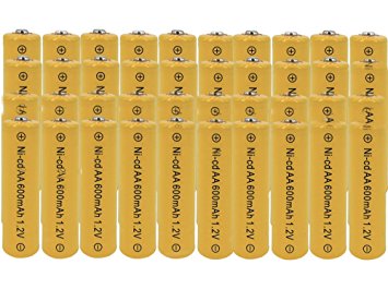 HotEnergy 40 Piece Yellow Color AA NiCd 600mAh 1.2V Rechargeable Battery