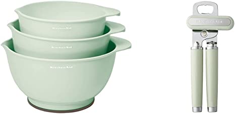 KitchenAid Classic Mixing Bowls, Set of 3, Pistachio & Classic Multifunction Can Opener / Bottle Opener, 8.34-Inch, Pistachio