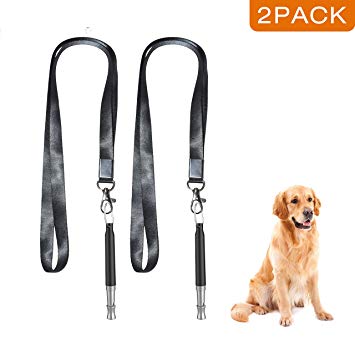 Dog Whistle, Professional Dog Training Whistle to Stop Barking, Adjustable Frequency Ultrasonic Sound Training Tool Dog Bark Control with Free Premium Quality Lanyard - Pack of 2 Black Pet Whistle