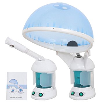 SalonSteamer 2 In 1 Portable Hair and Facial Steamer Mini Table SPA Steamer Machine Hot Mist Ozone with Cap Bonnet Hood for Hair Therapy Salon Beauty Barber Equipment
