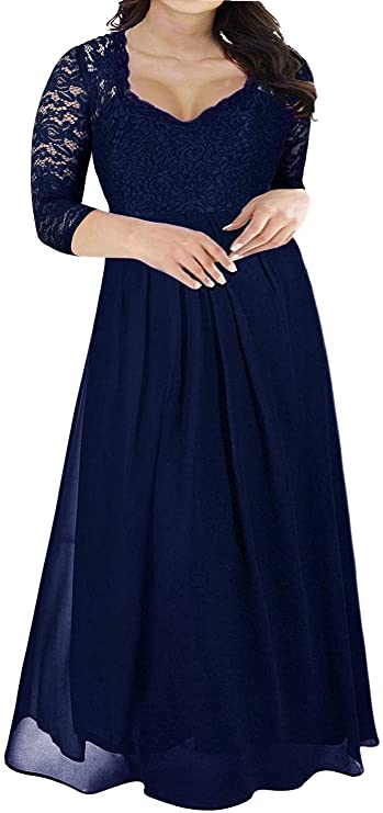 Nemidor Women's Deep- V Neck Sleeveless Vintage Plus Size Bridesmaid Formal Maxi Dress