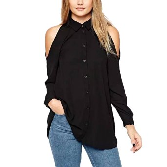 ZANZEA Women's Sexy Chiffon Off Shoulder Long Sleeve Shirt Loose Tops Blouse