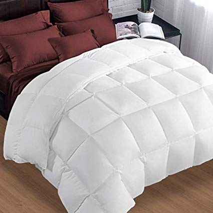 Twin Comforter Soft Summer Cooling Goose Down Alternative Duvet Insert 2100 Hypoallergenic Quilt with Corner Tab for All Season,Prima Microfiber Filled Reversible Hotel Collection,White,64 X 88 inch