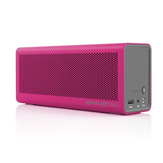 BRAVEN 805 Portable Wireless Bluetooth Speaker [18 Hour Playtime] Built-In 4400 mAh Power Bank Charger - Magenta / Gray