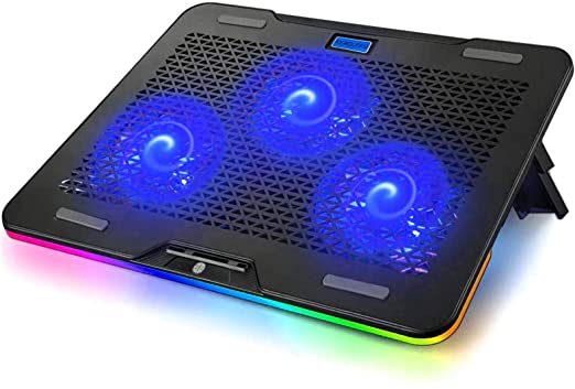 KEROLFFU RGB Rainbow Laptop Cooling Pad for 10-17.3 Inch Notebook, Gaming Laptop Cooler Cooling Fan Pad with 3 Quiet Fans and Touch Control, Pure Metal Panel Portable Cooler