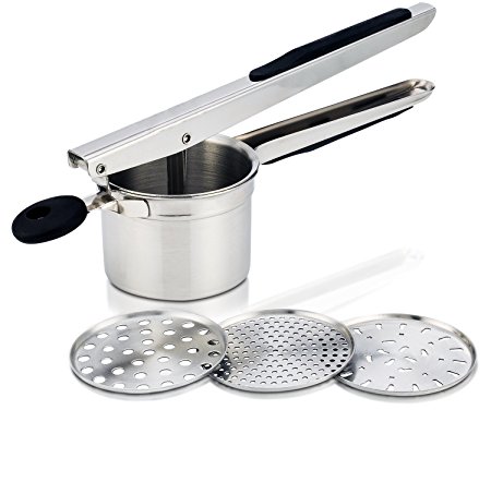 URBAN DEPOT Potato Ricer & 3 Interchangeable Discs. RED Silicone Grip, Premium Stainless Steel Construction. Baby Food Fruit Strainer, Press, Masher. Baby Food Strainer, Best Quality, Priced & Value!