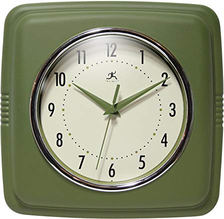 Infinity Instruments Square Retro 9.25" Wall Clock, Sage Green