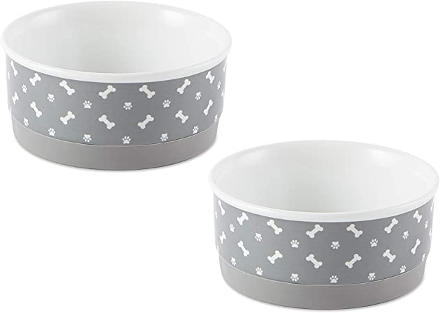 Bone Dry Ceramic Pet Collection, Small Bowl Set, Gray 2 Count