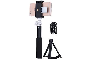Nunet® Photopro Latest 5-in-1 Multi-function NuSelfie Stick Extendable Handheld Monopod with Mini Tripod Stand   Bluetooth Remote Shutter   Mirror, Mounting Clamp for Digital Camera & Gopro - Black