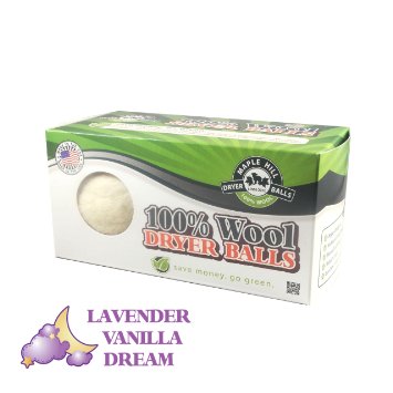 Maple Hill Dryer Balls set of 2 Lavender Vanilla Dream scent (100% Domestic Wool, X-Large, Handmade in the USA, Eco-Friendly, Natural Fabric Softener Eliminates Dryer Sheets)