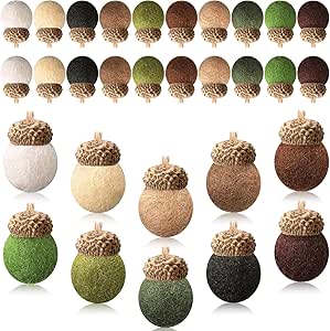 Tatuo 30 Pieces Fall Wool Felt Acorn Ornaments Autumn Felt Acorn Pom Balls Plush for DIY Crafts Thanksgiving Christmas Tree Hanging Ornaments Party Favors Farmhouse Mantel Wall Decor(Vintage Colors)