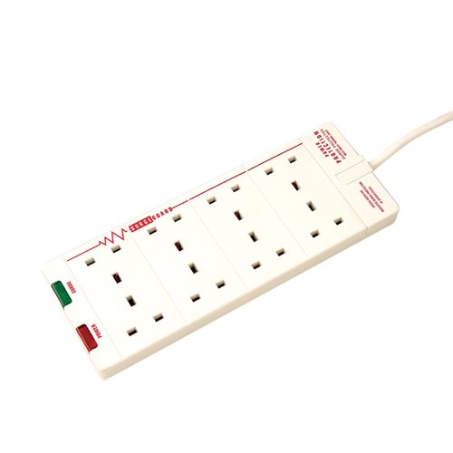 Masterplug SRG82-MS 8 Gang Indoor Power Surge Protected Socket with 2 m Extension Lead - White
