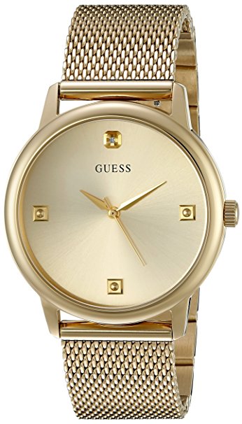 GUESS Men's U0280G3 Classic Gold-Tone Watch with Diamond Markers on a Mesh Band