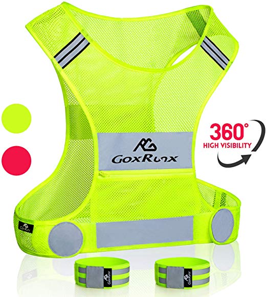 GoxRunx Reflective Vest Running Gear, Lightweight Motorcycle Cycling Reflective Vests with Large Pocket & Adjustable Waist for Women Men, Running Safety Vest with Reflective Bands