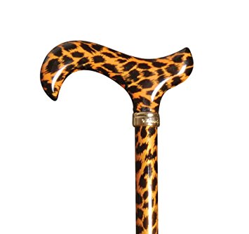 Height Adjustable Derby Handle Fashion Cane Walking Stick in Leopard Animal Print