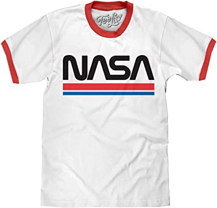 Tee Luv NASA Shirt - Classic NASA Worm Logo Ringer T-Shirt (White/Red)