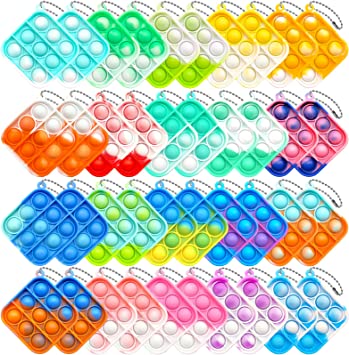 40Pcs Pop Push It Keychain Fidget Toys, Anti-Anxiety Stress Relief Pop its Toys Hand Playset,Fidget Toys Sets with Keychain Office Desk Toy for Kids Adults