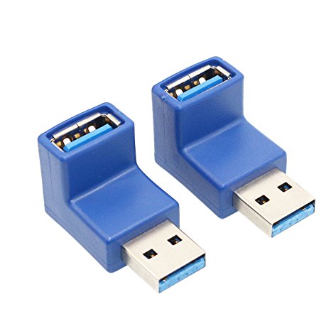 VCZHS USB3.0 AM to AF L Shape Converter Adapter USB 3.0 A Male to A Female 90 Degree Angle Plug Blue (Pack of 2)