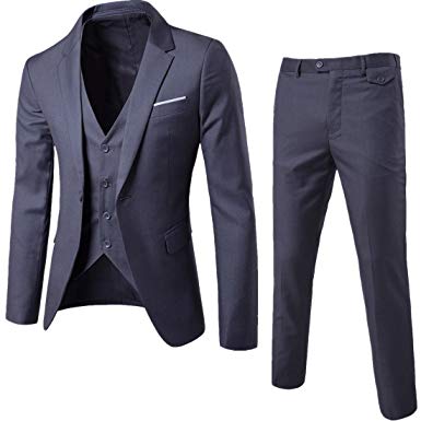 WULFUL Men’s Suit Slim Fit One Button 3-Piece Suit Blazer Dress Business Wedding Party Jacket Vest & Pants