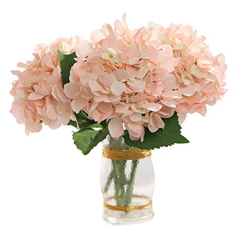 Larksilk 27” Silk Artificial Hydrangea Flower Light Pink Fake Flowers for Decorations & Wedding Bridal Bouquets (Set of 3)