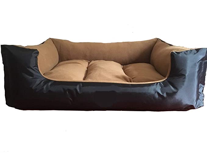 Comfy Heavy Duty Polyfiber Filled Bottom Side Waterproof Dual Side Usable Dog/Cat Bed (Black/Brown, Small)
