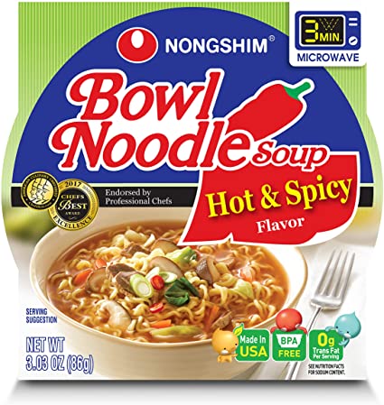 Nongshim Hot & Spicy Noodle Bowl, 3.03 Ounce Bowls (Pack of 12)